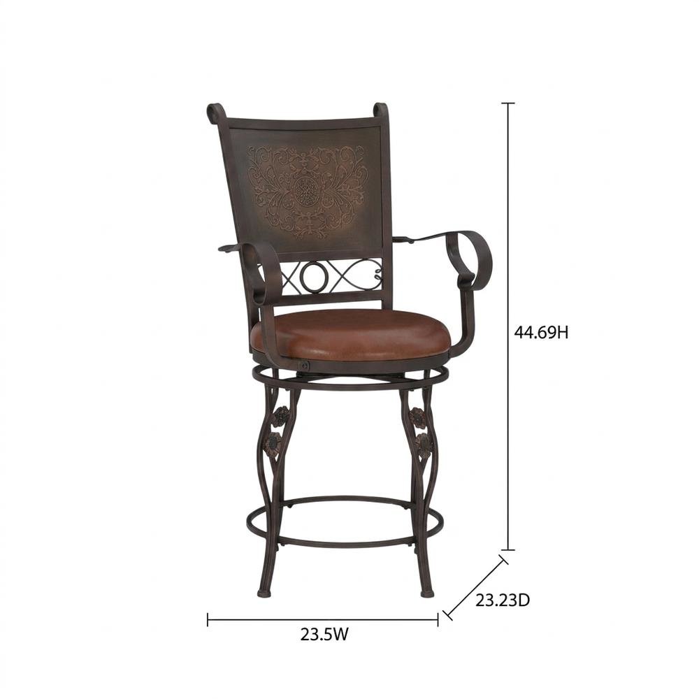 Copper Stamped Back Counter Stool with Arms and Ergonomic Design. Picture 6