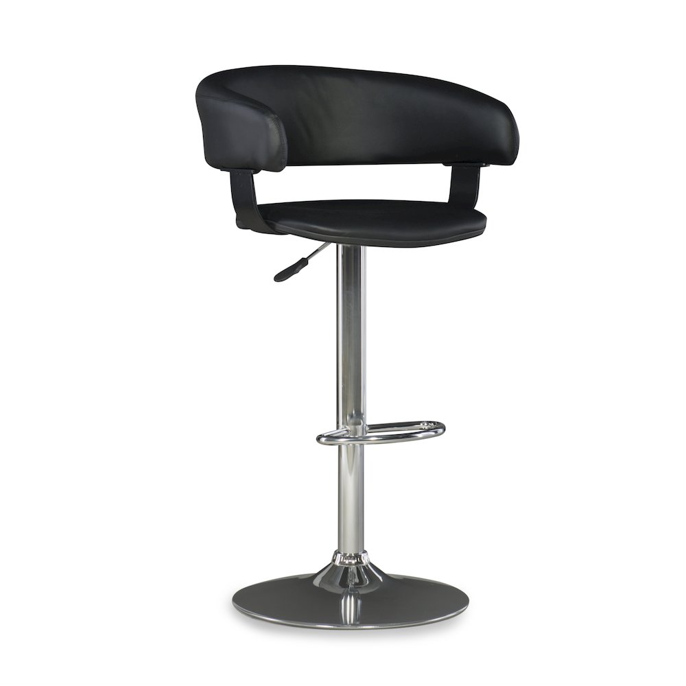Black Faux Leather Barrel & Chrome Adjustable Height Bar Stool. Picture 8