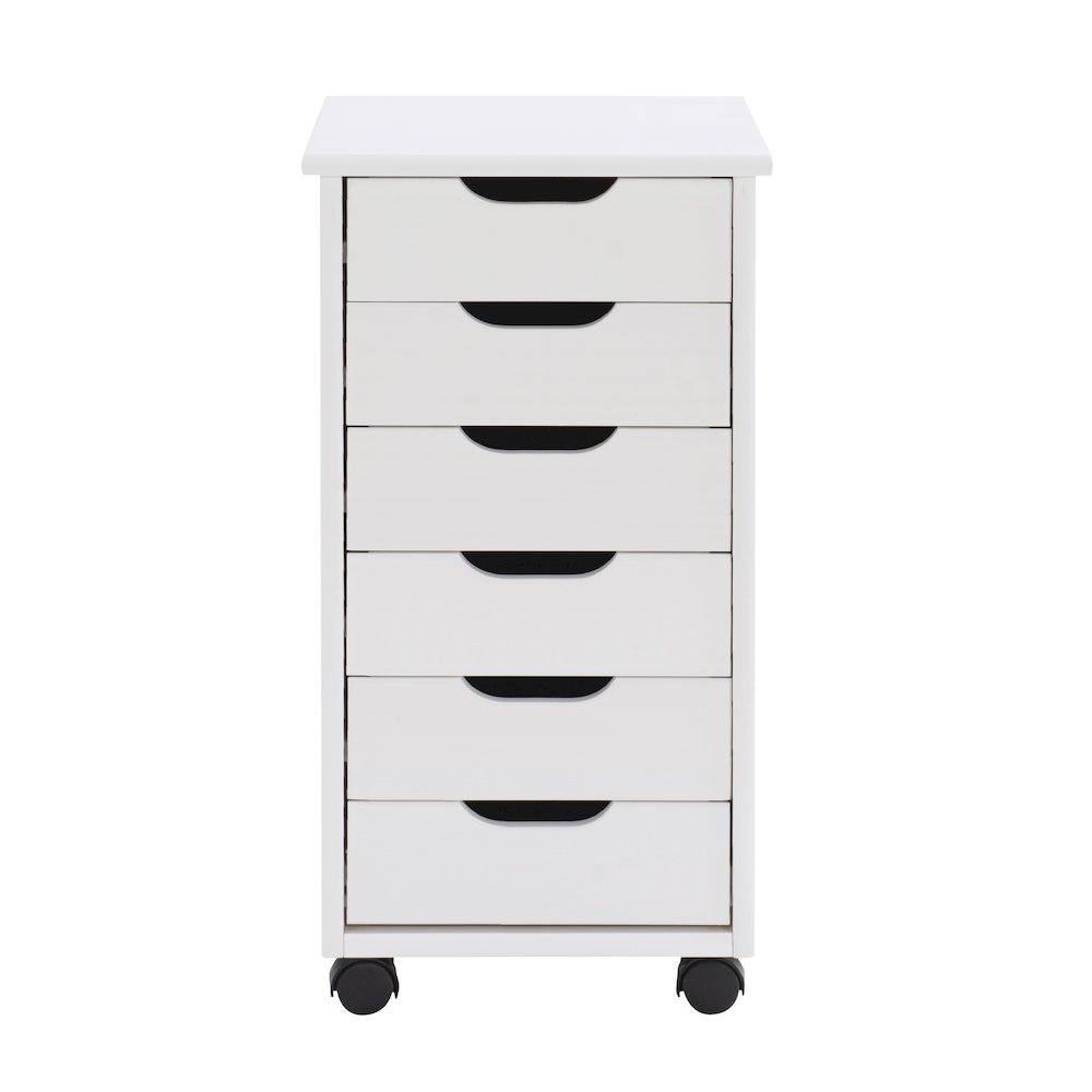 Cary Six Drawer Rolling Storage Cart, White Wash. Picture 2
