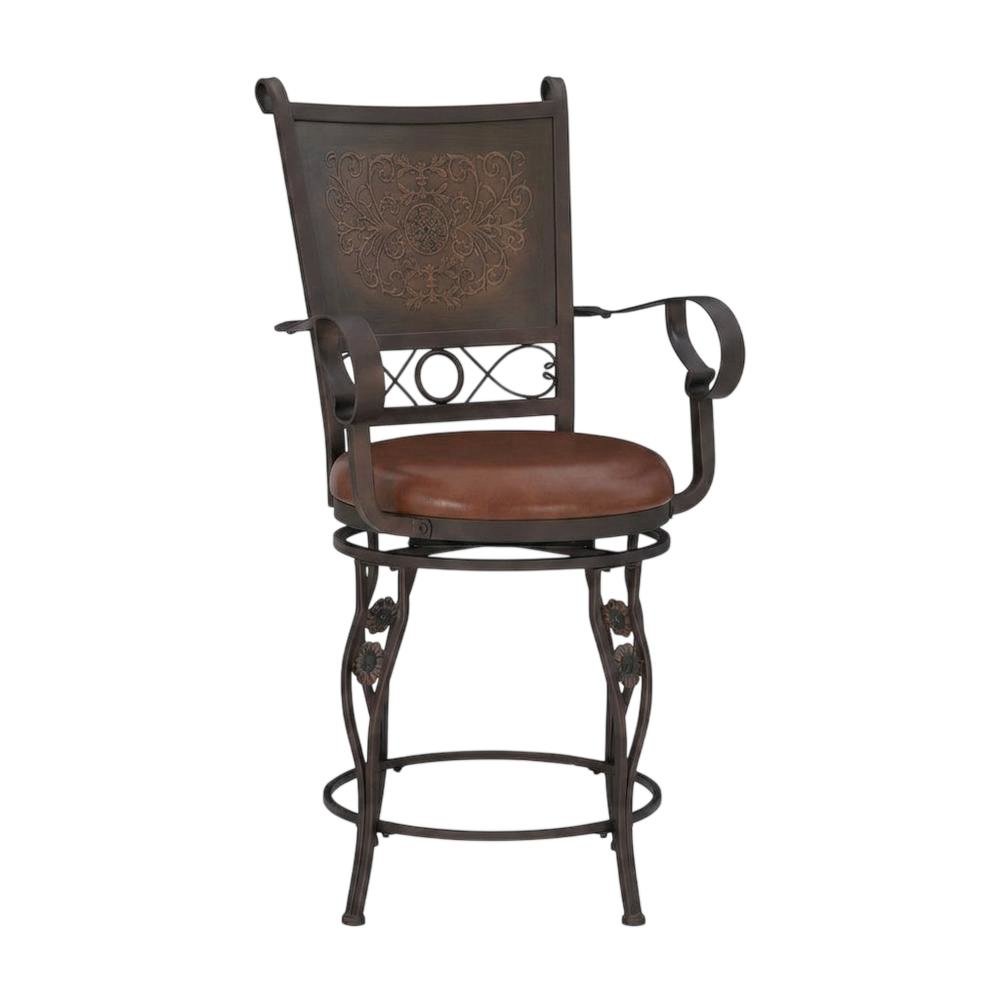 Copper Stamped Back Counter Stool with Arms and Ergonomic Design. Picture 1
