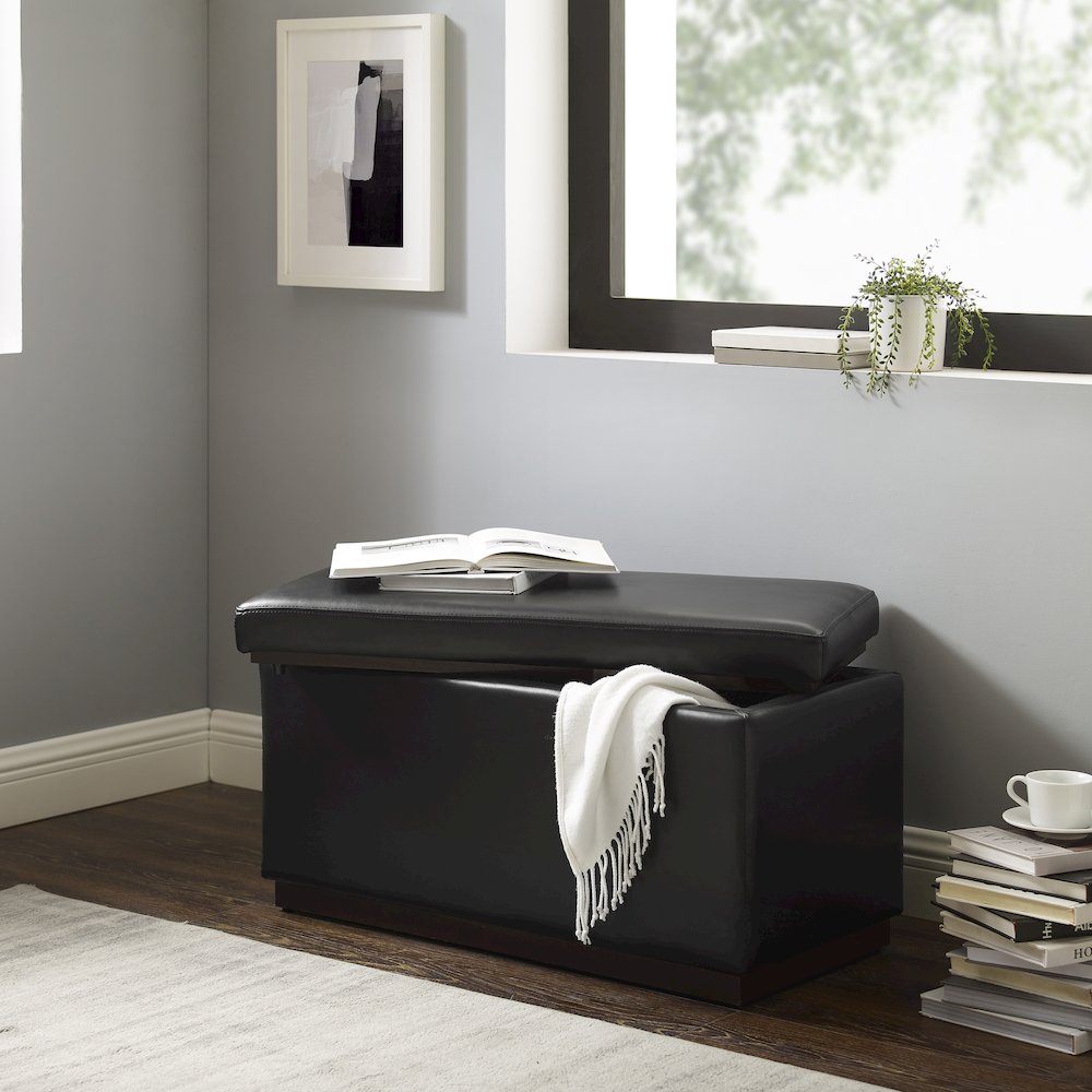 Blanche Rectangle Ottoman Black Pu. Picture 3
