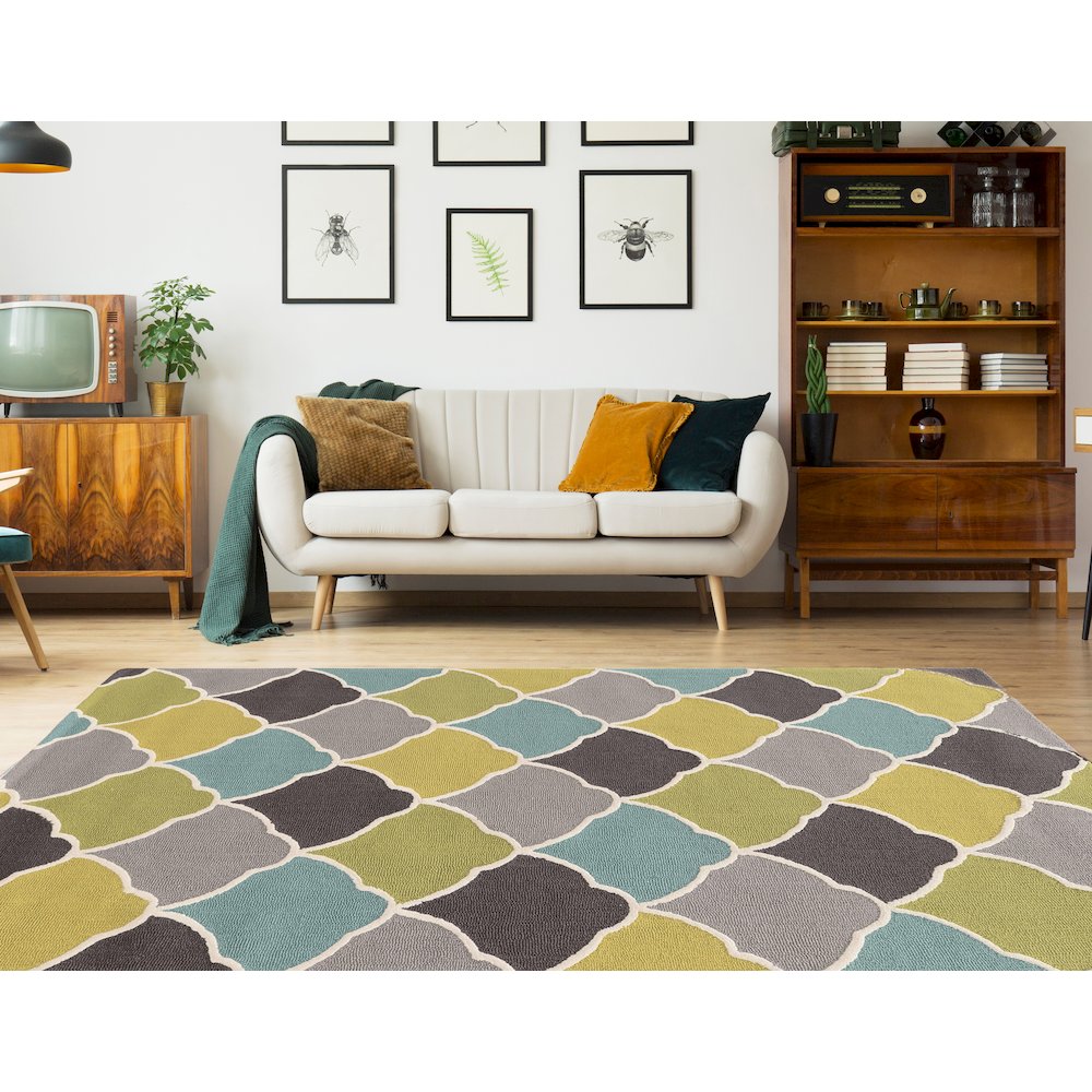 Trio Tiles Grey & Aqua 8x10, Rug. Picture 1