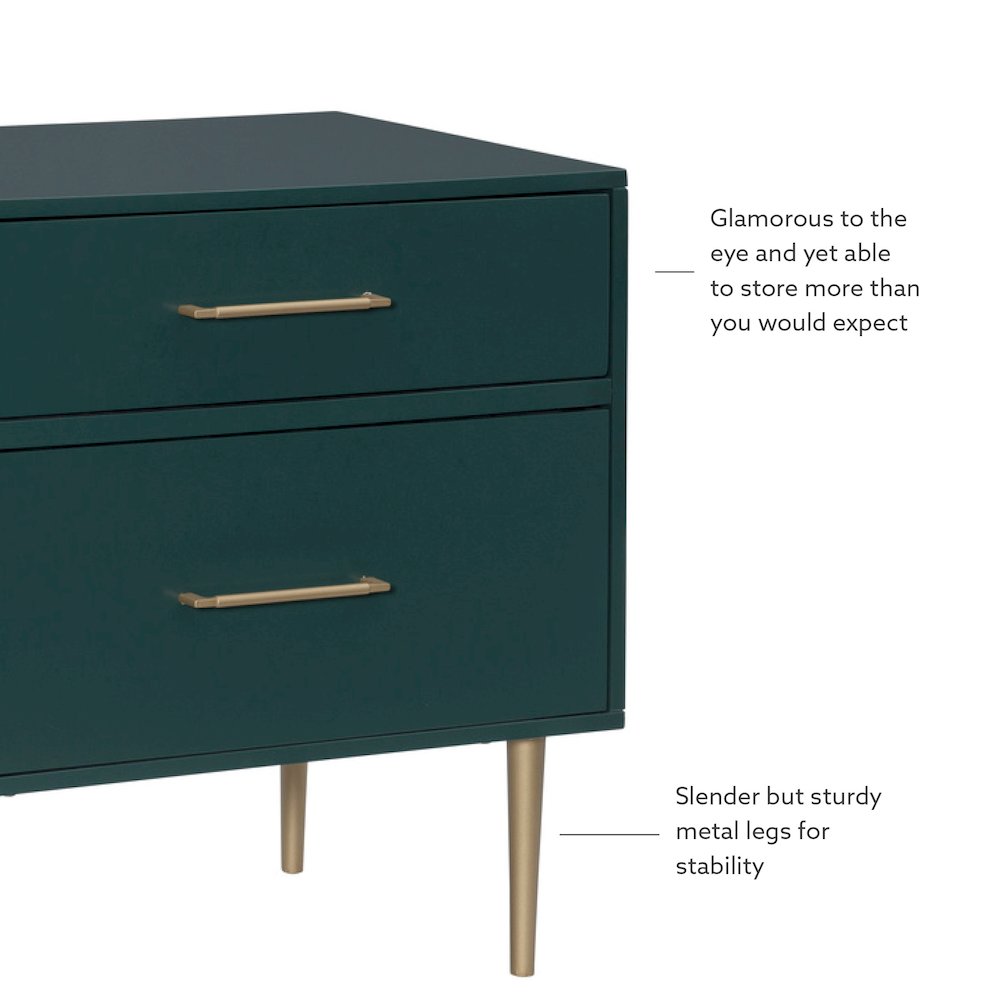 Gloria Two Drawer Night Stand Dark Green. Picture 13