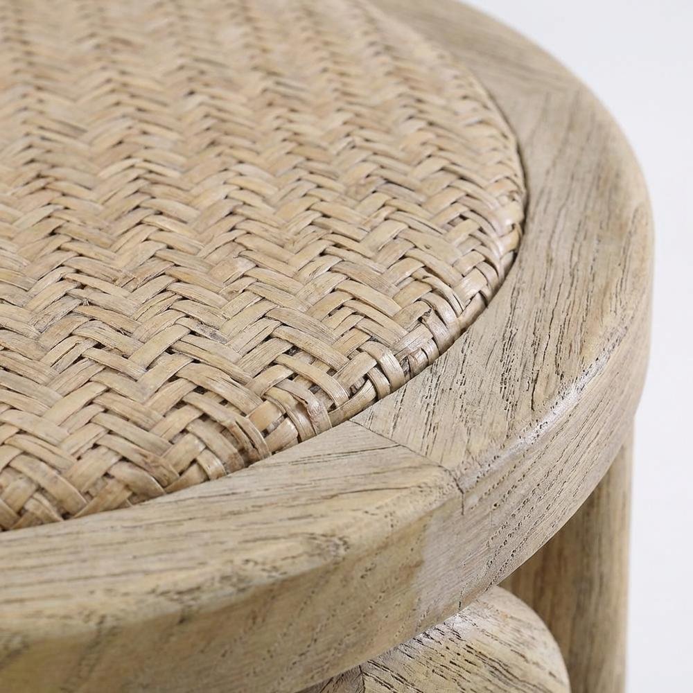 Elm Wood Counter Stool with Rattan Seat Backless Design, Brown Finish. Picture 5