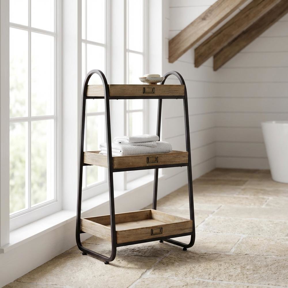 Brown 3-Tier Shoe Storage Stand with Iron Frame and Firm Wood Shelves. Picture 2