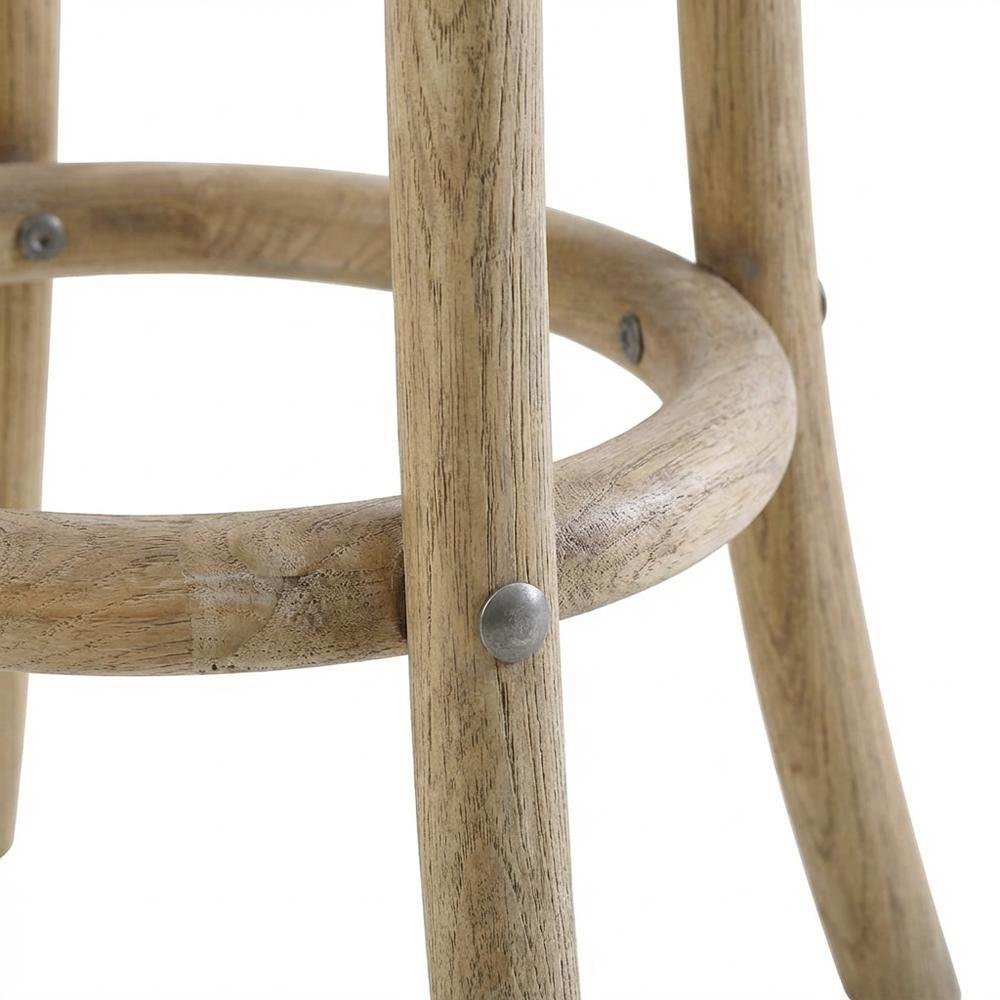 Elm Wood Counter Stool with Rattan Seat Backless Design, Brown Finish. Picture 6