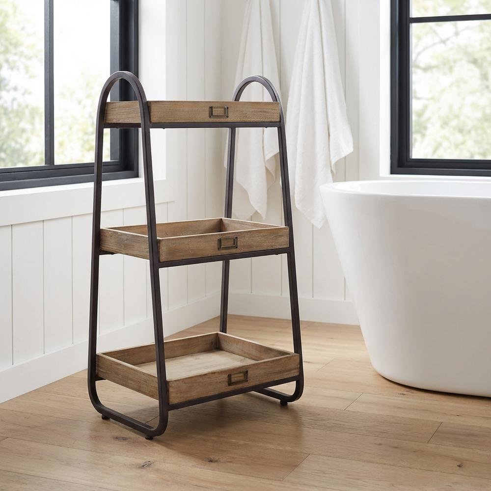 Brown 3-Tier Shoe Storage Stand with Iron Frame and Firm Wood Shelves. Picture 4