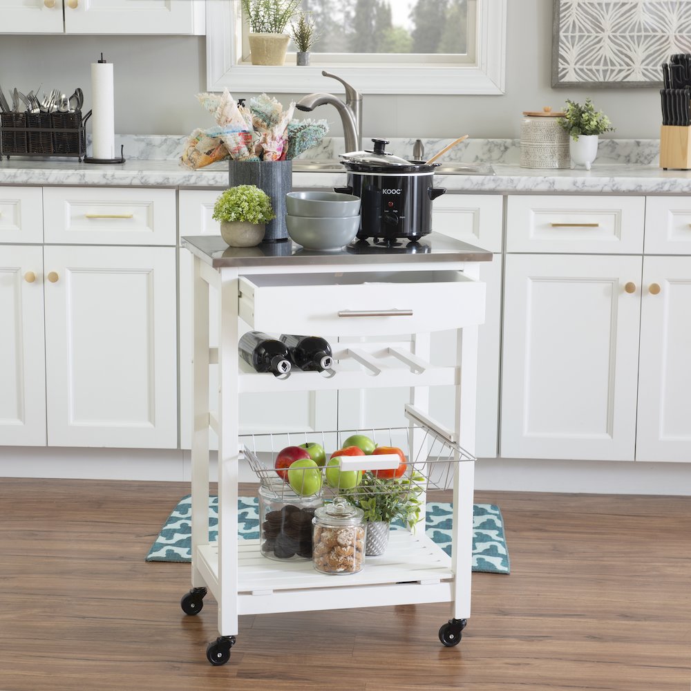 Clarke White Kitchen Cart. Picture 5