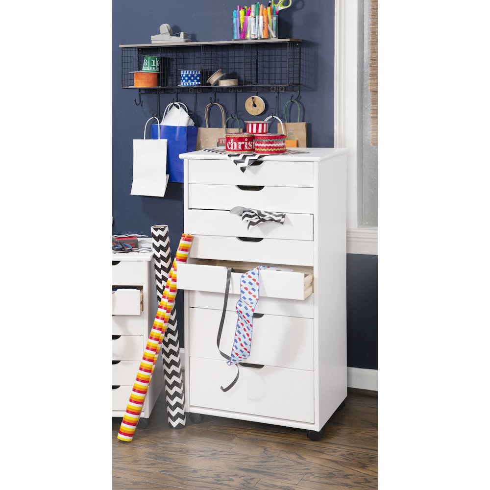 Cary Eight Drawer Rolling Storage Cart, White Wash. Picture 6