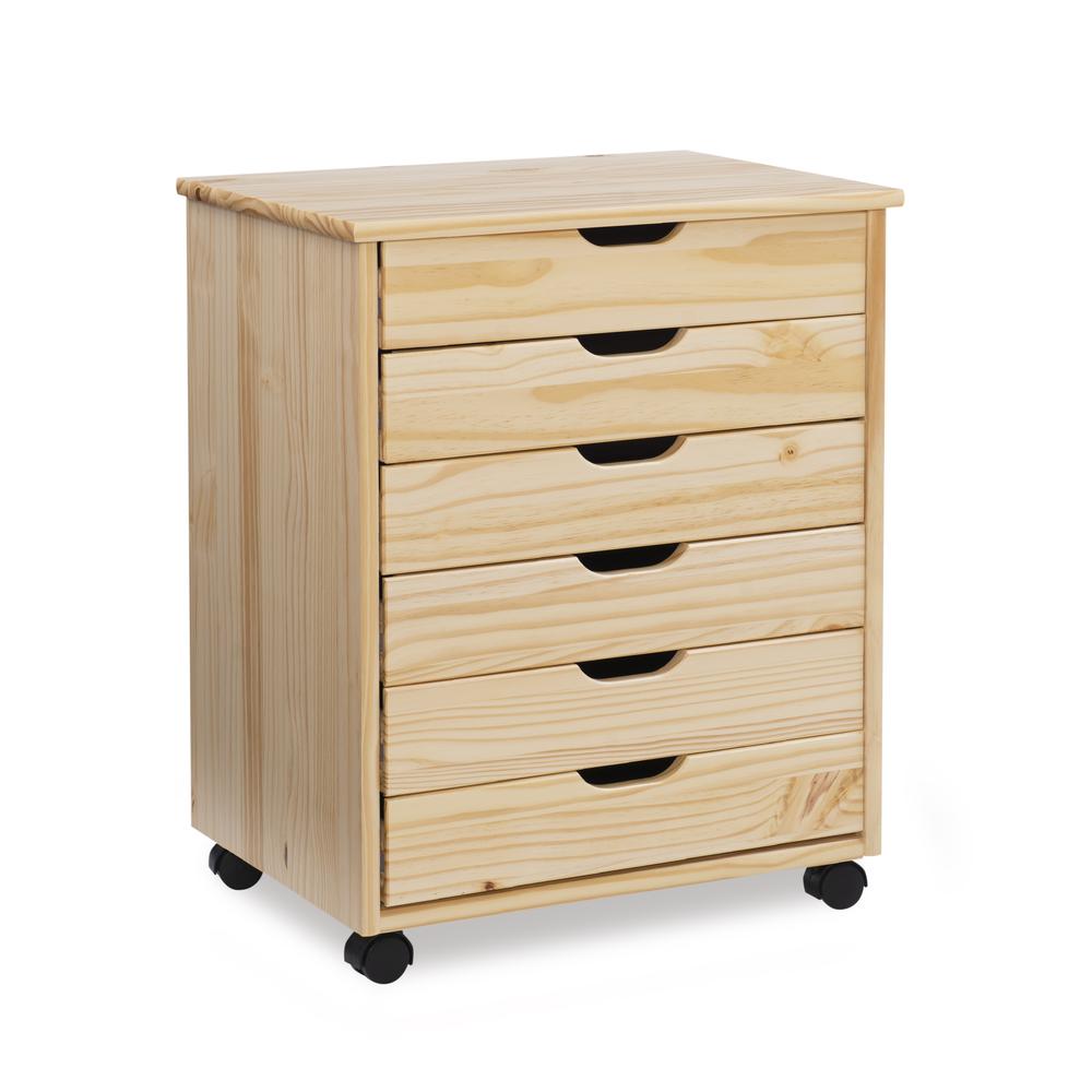 Cary Six Drawer Wide Roll Cart, Natural. Picture 1