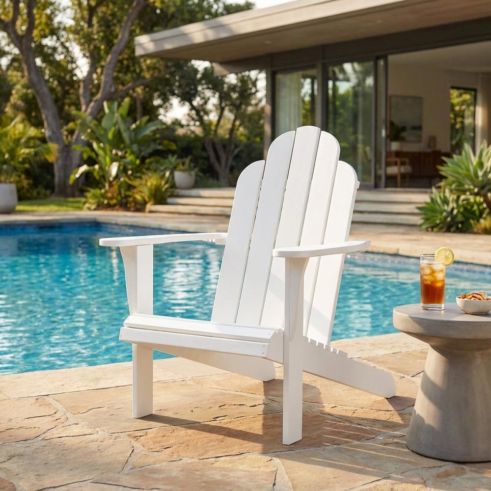 White Adirondack Chair In Solid Wood With Comfortable Seat And Durable Finish. Picture 3