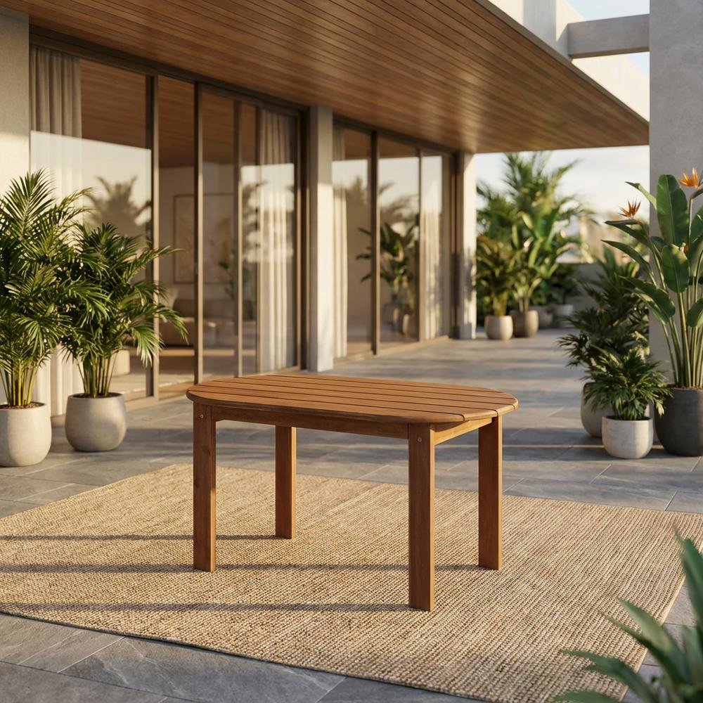 Brown Acacia Wood Outdoor Coffee Table With Solid Construction And Slim Profile. Picture 2