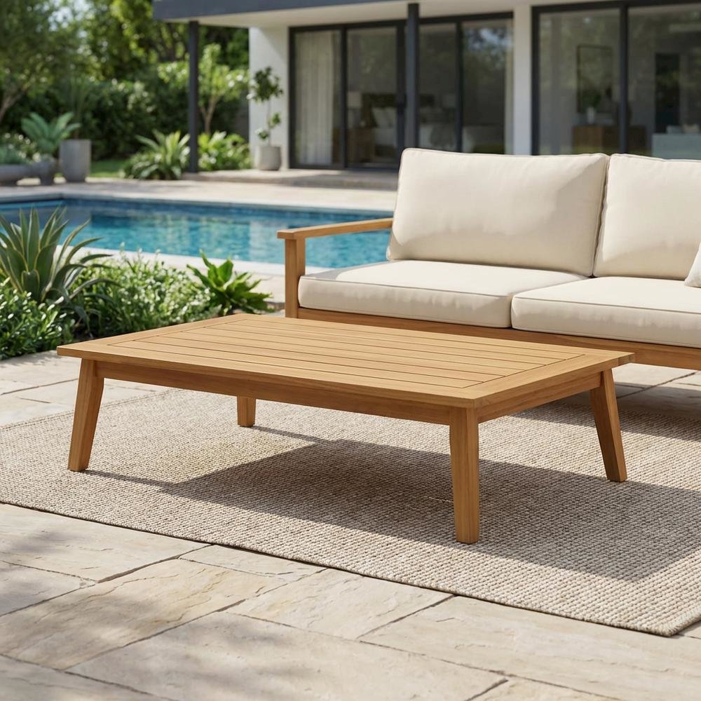 Teak Outdoor Coffee Table With Finish And Midcentury Modern Style. Picture 3