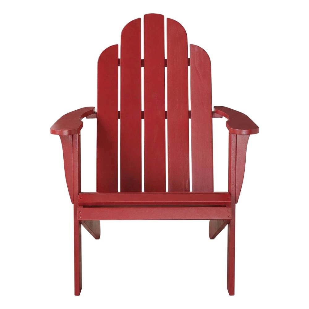Red Adirondack Chair With Solid Wood Construction And Comfortable Design. Picture 4
