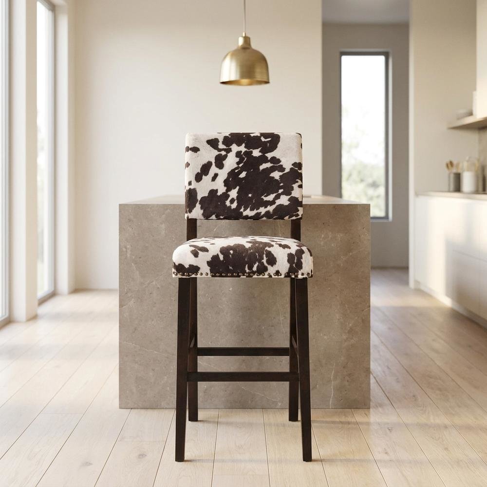 Brown Pine and Hardwood Bar Stool with Microfiber Seat and Modern Design. Picture 3