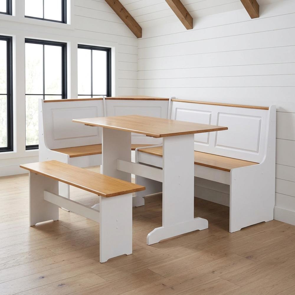 White Dining Furniture Set with Pine Accents and Spacious Surface. Picture 3