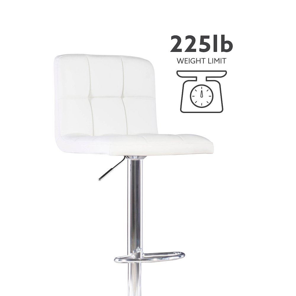 White Quilted Faux Leather & Chrome Adjustable Height Bar Stool. Picture 18