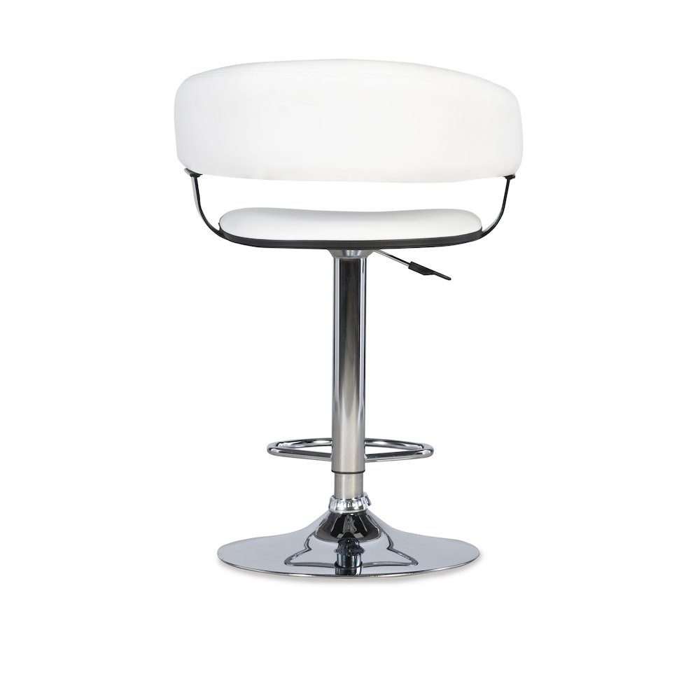 White Faux Leather Barrel & Chrome Adjustable Height Bar Stool. Picture 8