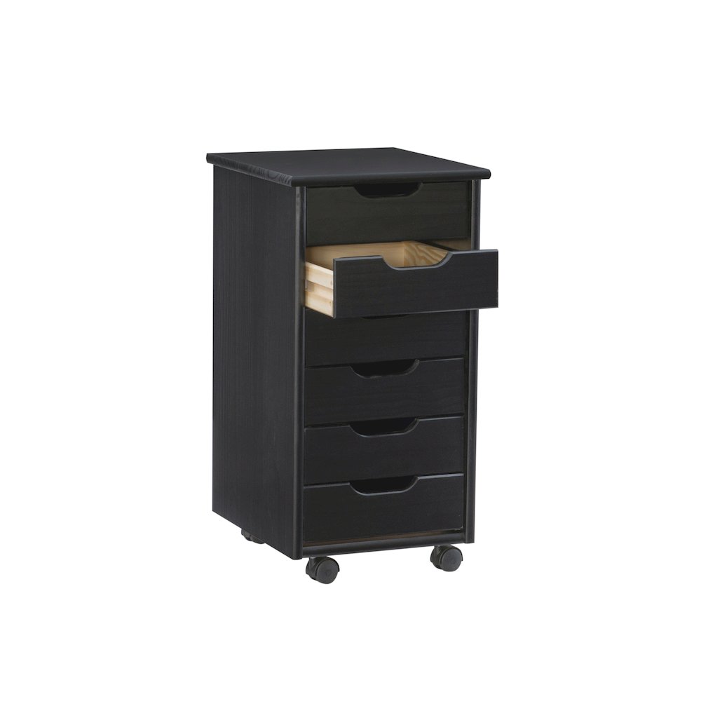 Cary Black Six Drawer Rolling Storage Cart Black. Picture 2