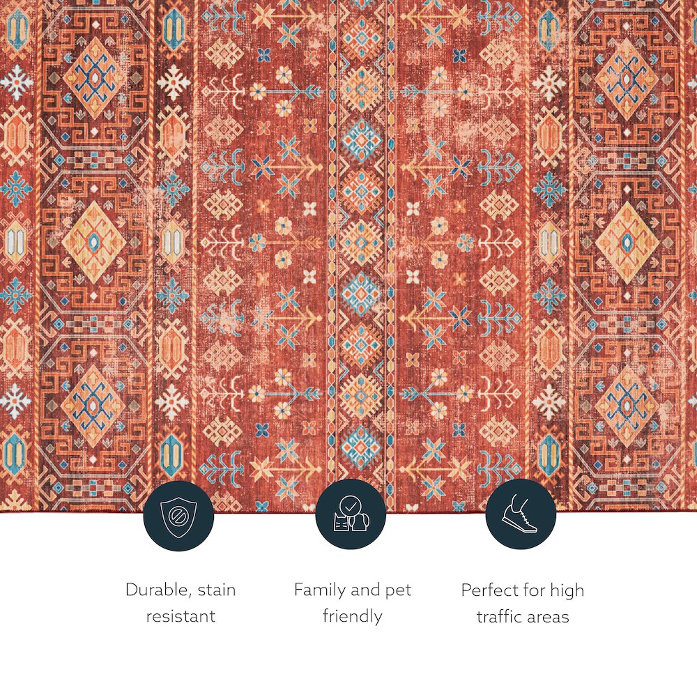 Washable Devlin Red/Ivory 3x5, Rug. Picture 5