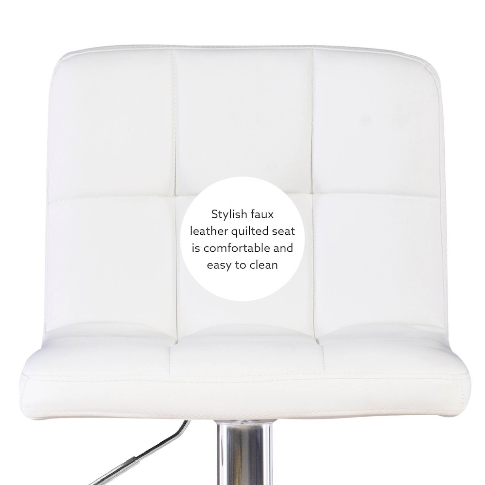 White Quilted Faux Leather & Chrome Adjustable Height Bar Stool. Picture 16