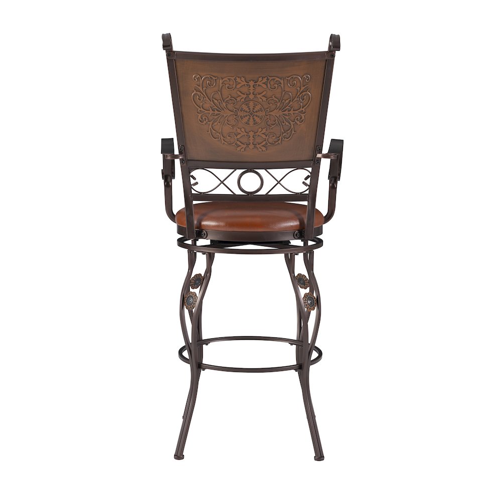Big & Tall Copper Stamped Back Barstool with Arms. Picture 8