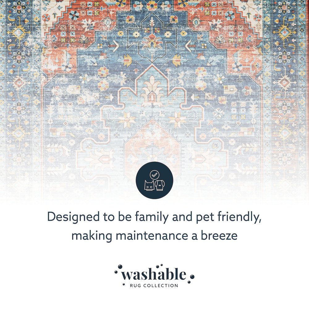 Washable Markum Teal/Rust 5x7, Rug. Picture 5