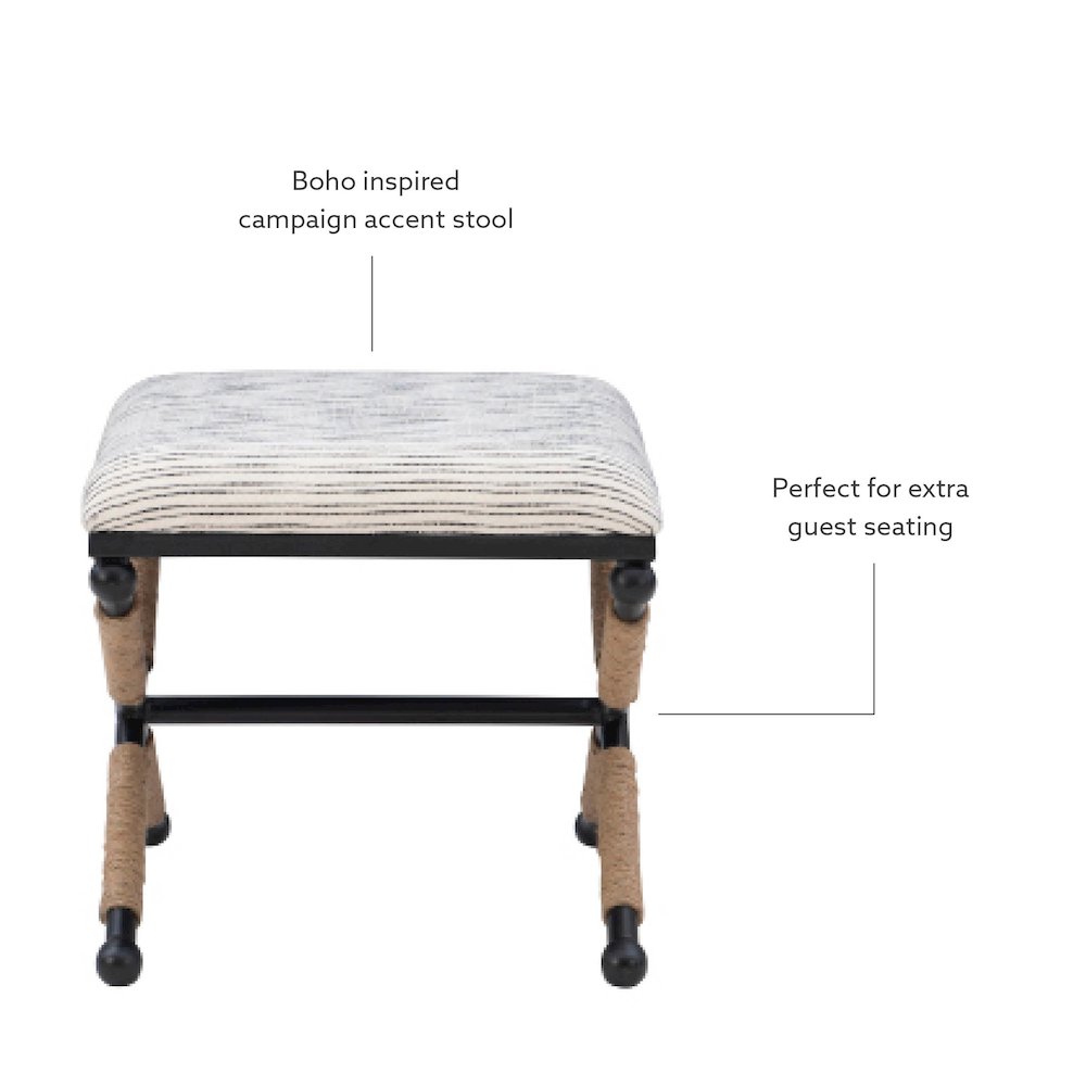 Ashburn Campaign Accent Stool Striped. Picture 9