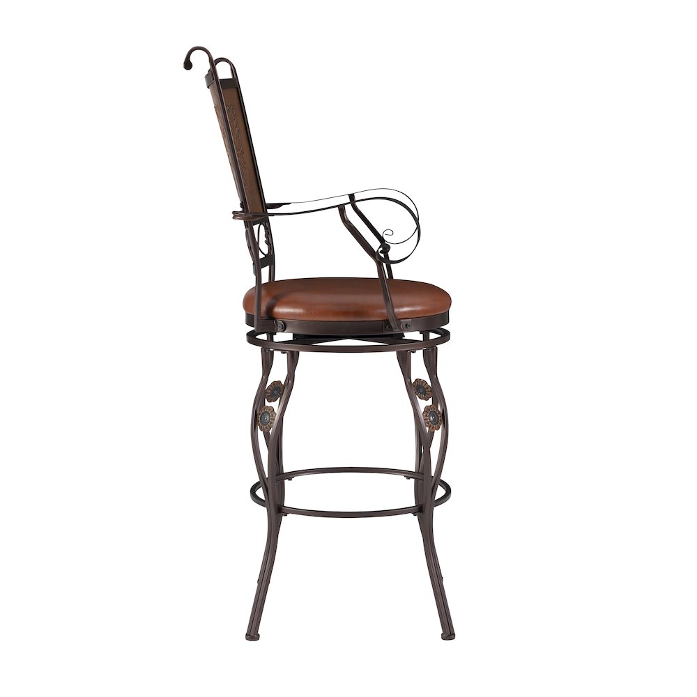 Big & Tall Copper Stamped Back Barstool with Arms. Picture 6