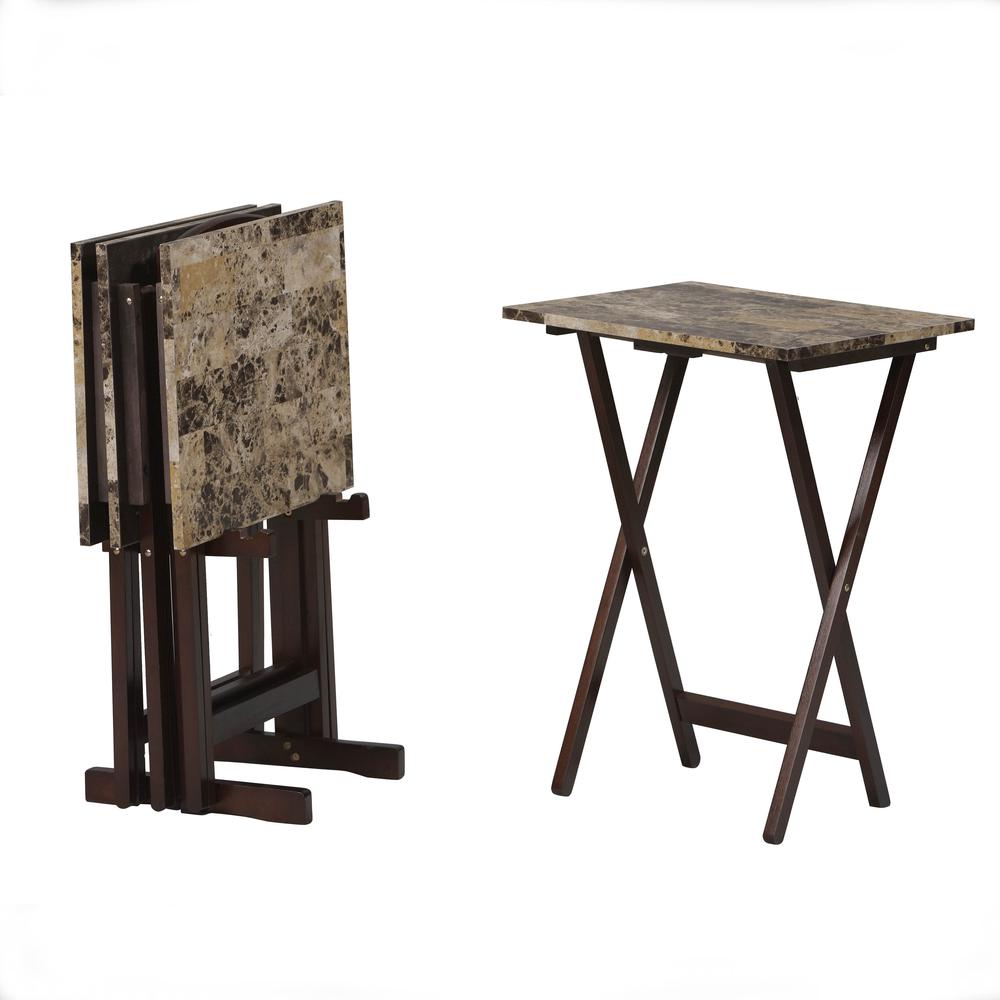 Tray Table Set Faux Marble -Brown. Picture 1