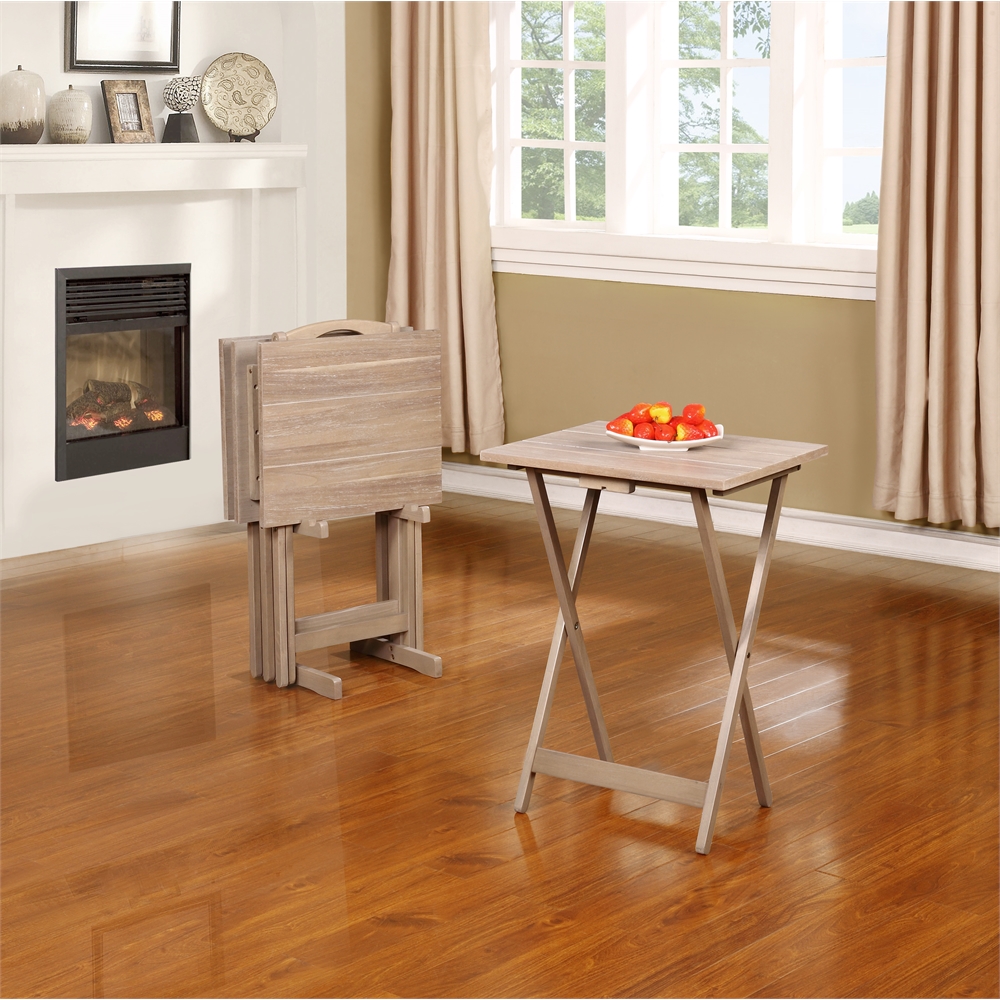 Gray Acacia Tray Table Set. Picture 2