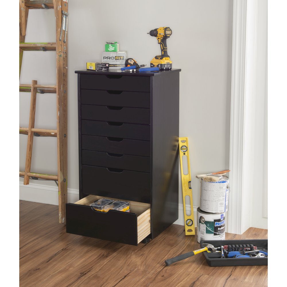 Cary Eight Drawer Rolling Storage Cart, Black. Picture 5
