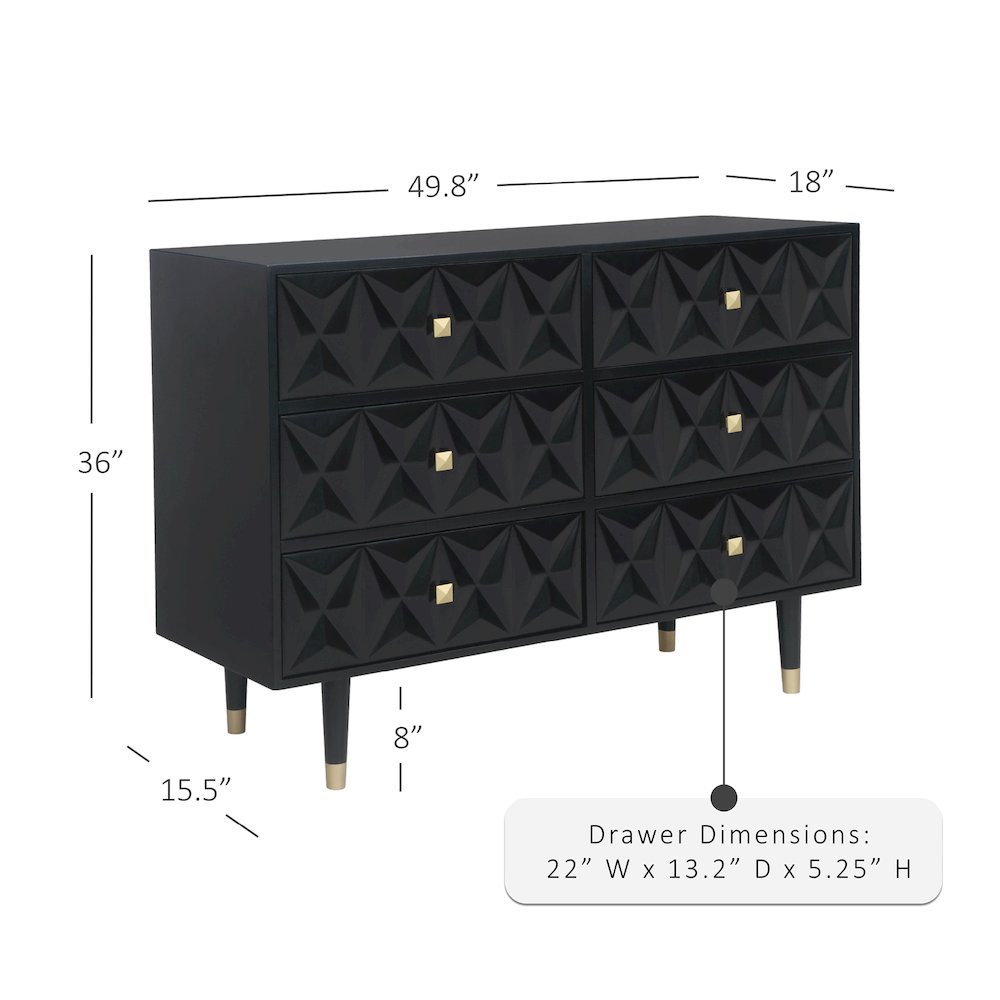 Six Drawer Geo Texture Dresser Black. Picture 15