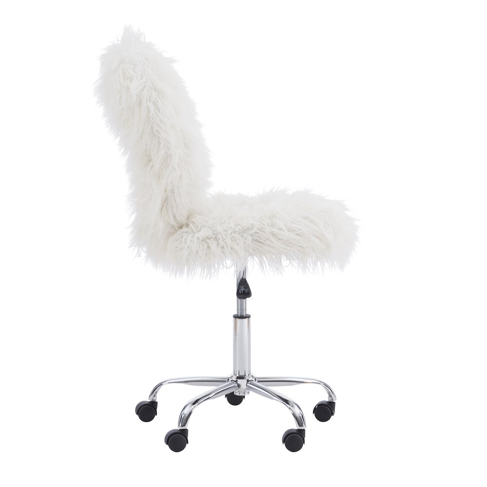 Faux Flokati Armless Office Chair, White. Picture 8