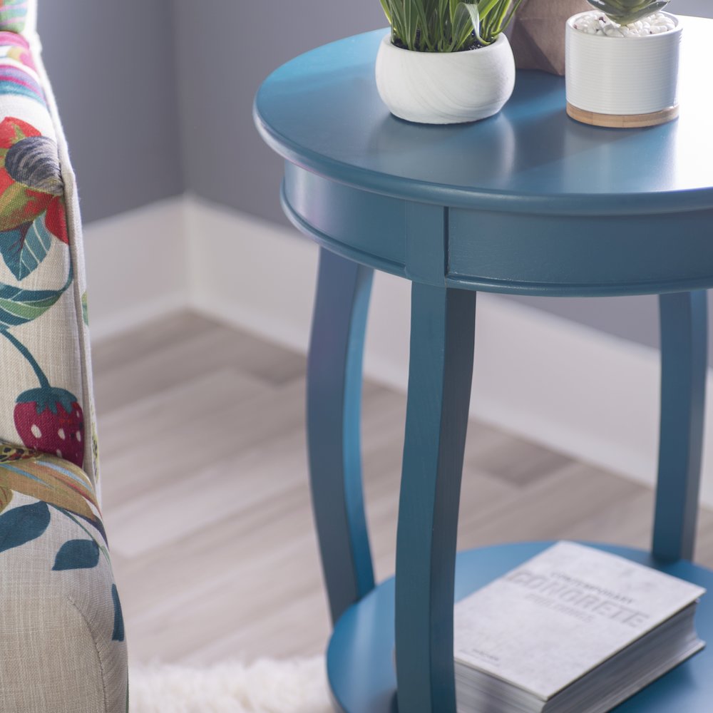 Teal Round Table with Shelf. Picture 4