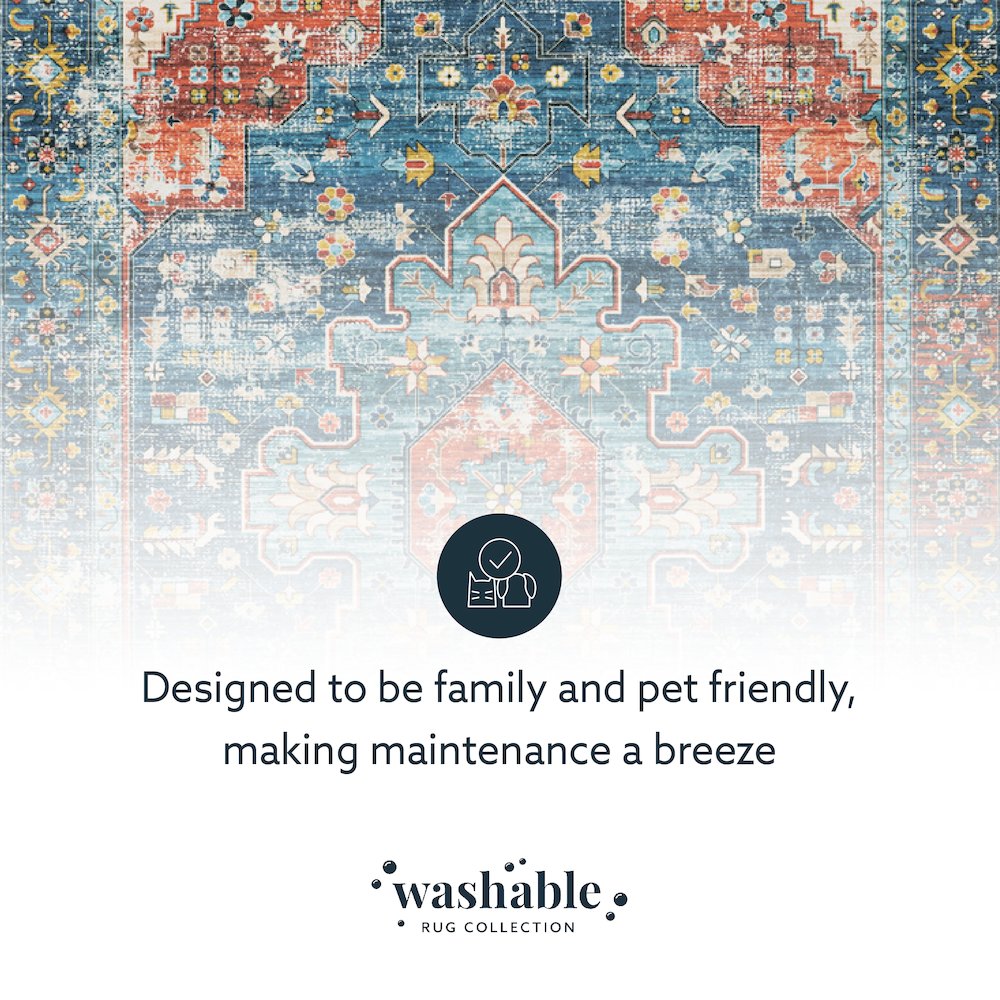 Washable Markum Teal/Rust 2x8, Rug. Picture 7