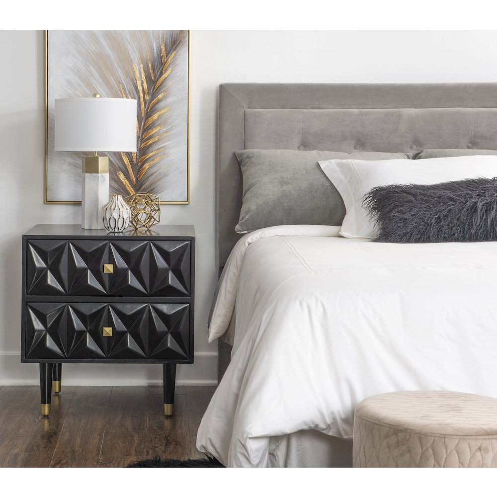Two Drawer Geo Texture Nightstand Black. Picture 6