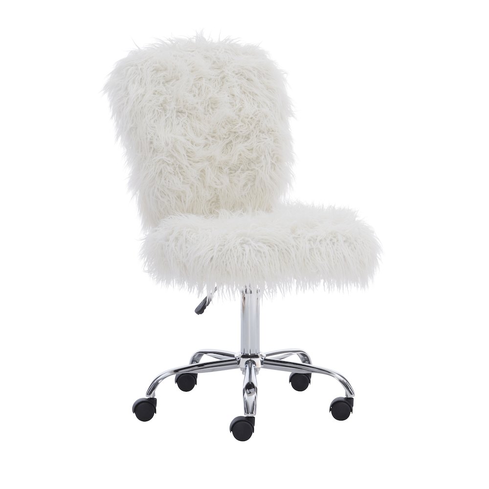 Faux Flokati Armless Office Chair, White. Picture 9