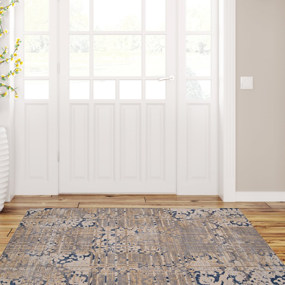 Outdoor Washable Ocala Navy & Sand 3' X 5', Rug. Picture 1