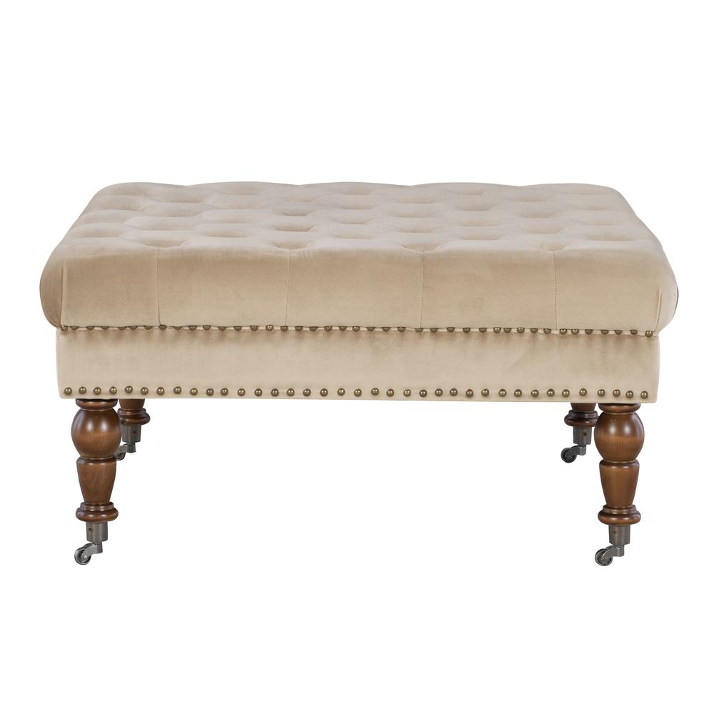 Isabelle Tan Velvet Square Tufted Ottoman. Picture 2