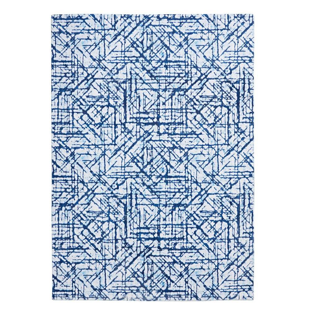 Motif Printed Faux Rabbit Ingrain Blue White 5x7, Rug. Picture 1