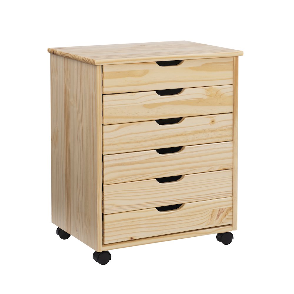 Cary Six Drawer Wide Roll Cart, Natural. Picture 10