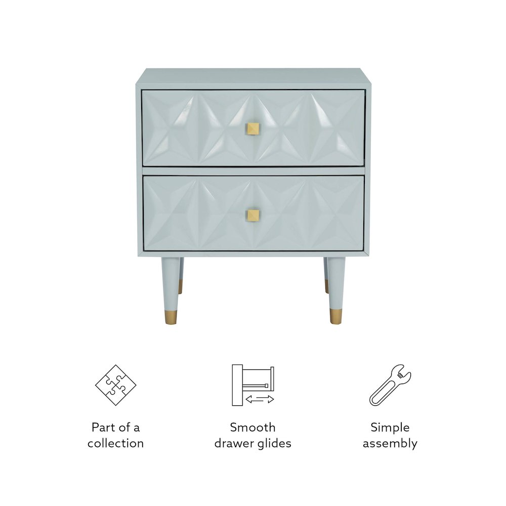 Two Drawer Geo Texture Nightstand Grey. Picture 15