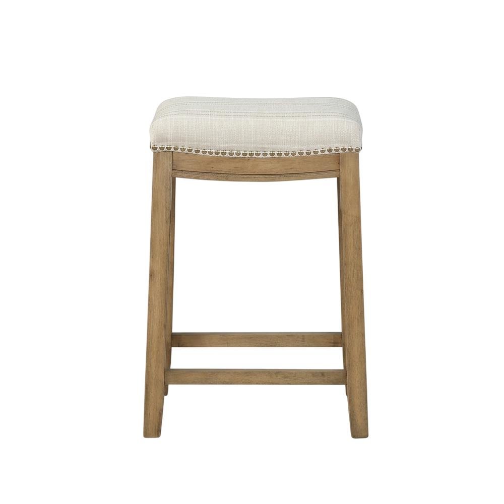 Rustic Stripe Counter Stool with Linen Weave Fabric and Metal Nail Heads. Picture 5