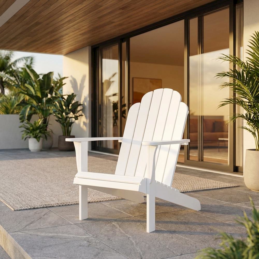 White Adirondack Chair In Solid Wood With Comfortable Seat And Durable Finish. Picture 2