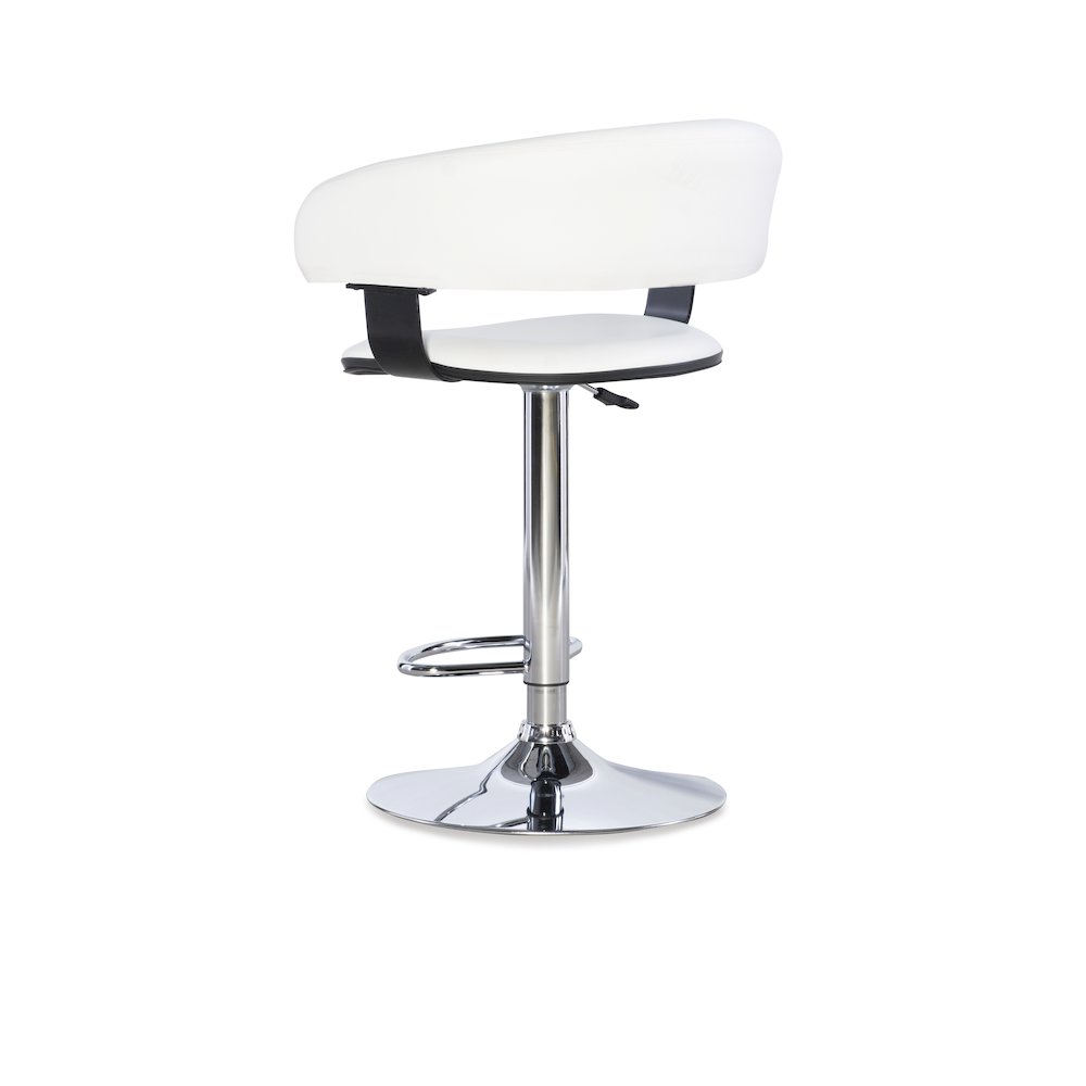 White Faux Leather Barrel & Chrome Adjustable Height Bar Stool. Picture 9