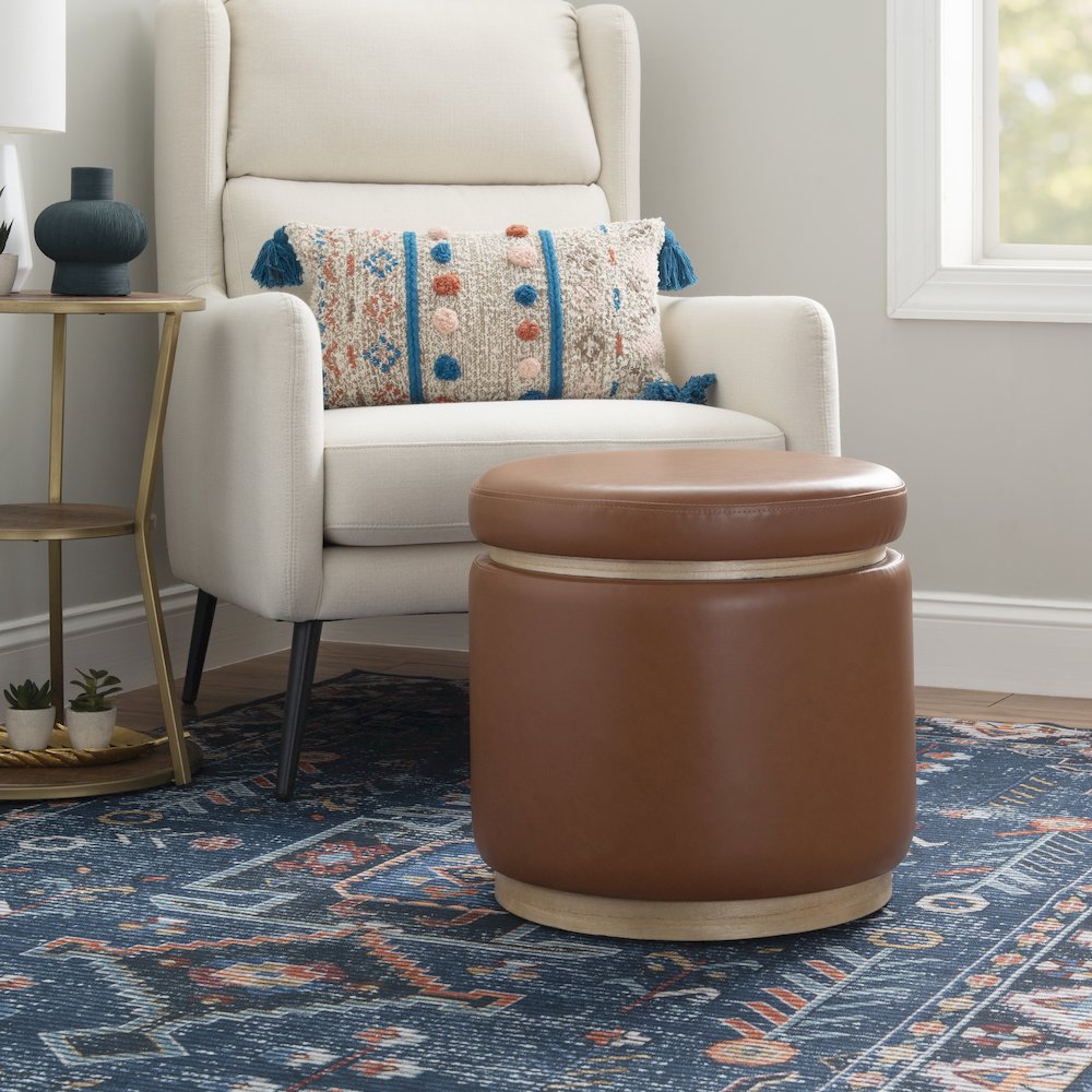 Blanche Storage Ottoman Caramel Pu. Picture 2