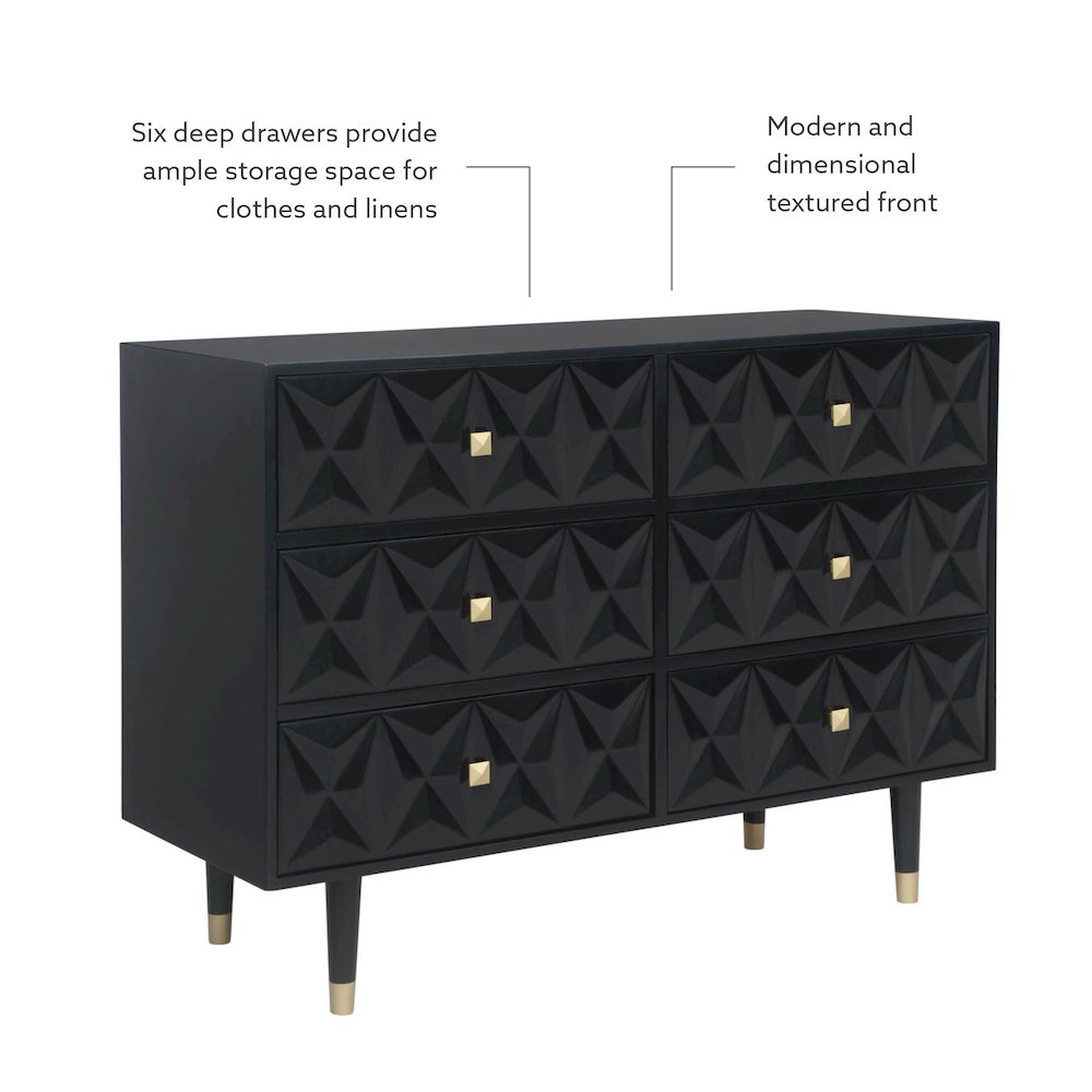 Six Drawer Geo Texture Dresser Black. Picture 10