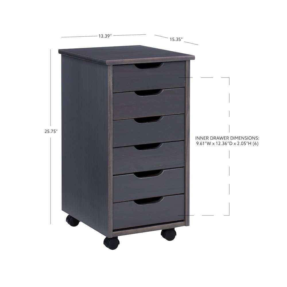 Cary Six Drawer Rolling Storage Cart, Grey. Picture 15