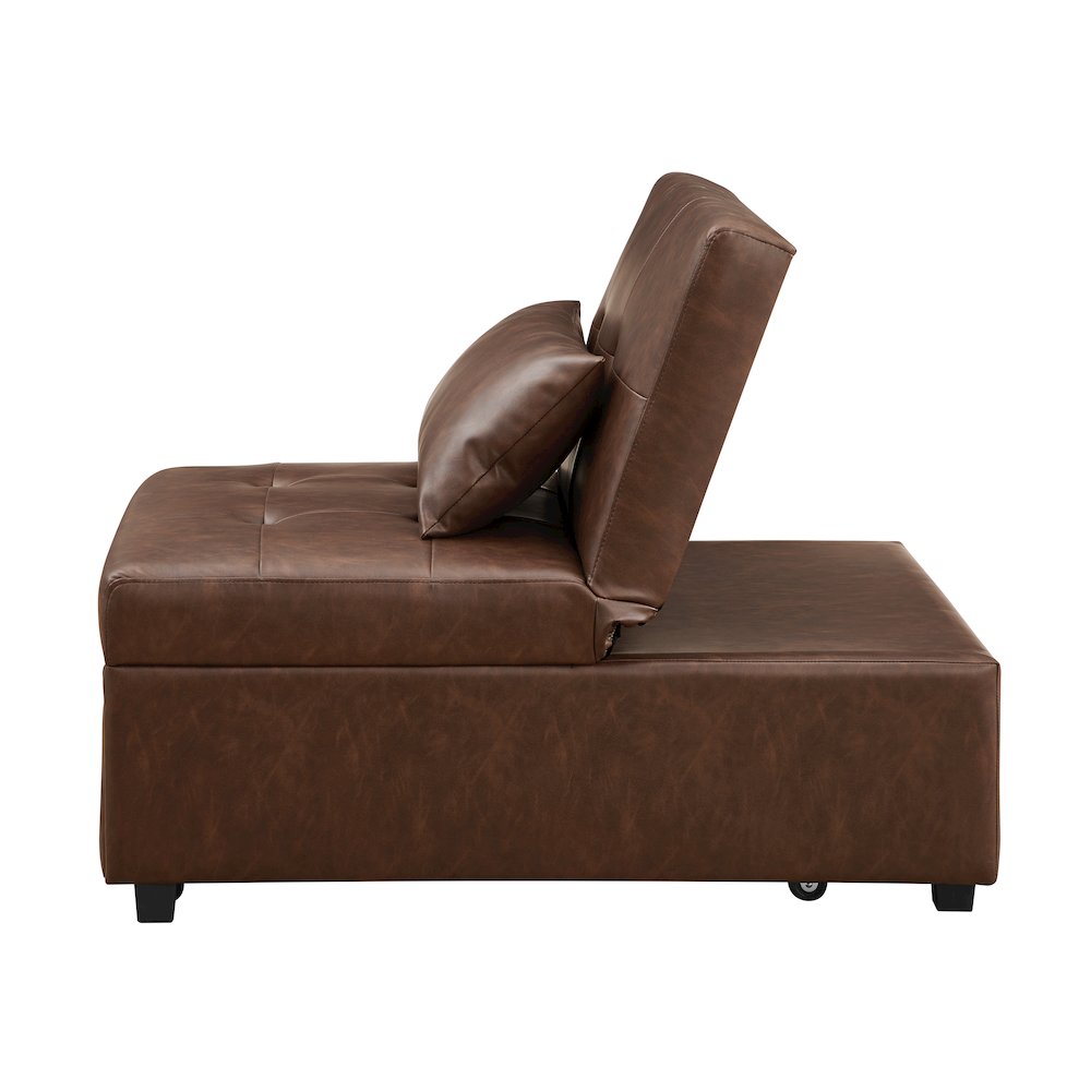 Boone Sofa Bed, Brown Faux Leather. Picture 7